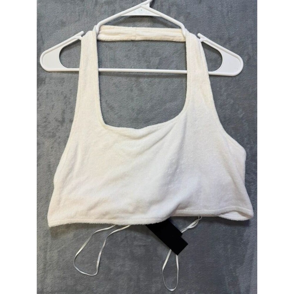 NWT Gianni Bini White Reyna Terry Halter Crop Tank Top XL - Picture 1 of 8